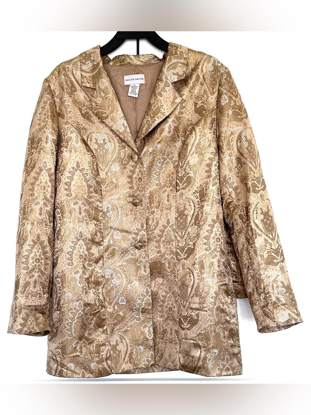 2PC Jaclyn Smith Blazer Skirt Set Women’s Size 16 Gold Brocade Long Sleeve